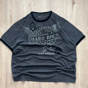 Y2K Hard Rock Cafe T-Shirt Las Vegas Ringer Tee Men's L Gray Distressed Wings